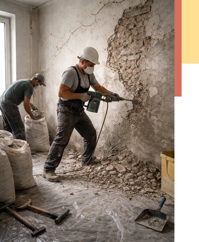 Демонтаж штукатурки со стен в Новотроицке от 7537 руб/м² — быстро и недорого | ОТДЕЛОЧНИК-Нвт