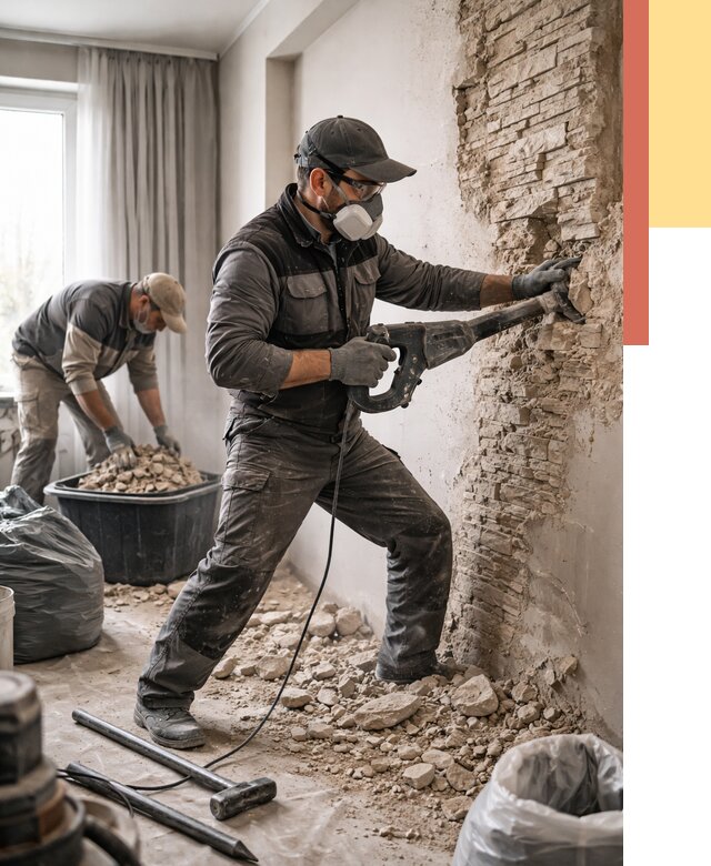 Демонтаж декоративного камня в Новотроицке от 1518 руб/м² — быстро и недорого | ОТДЕЛОЧНИК-Нвт