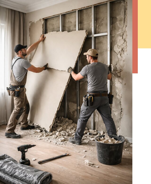 Демонтаж гипсокартона со стен в Новотроицке от 366 руб. — услуги демонтажа | ОТДЕЛОЧНИК-Нвт