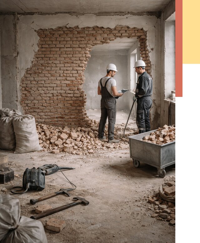 Демонтаж кирпичных стен в Новотроицке от 4397 руб. — быстро, недорого, под ключ | ОТДЕЛОЧНИК-Нвт