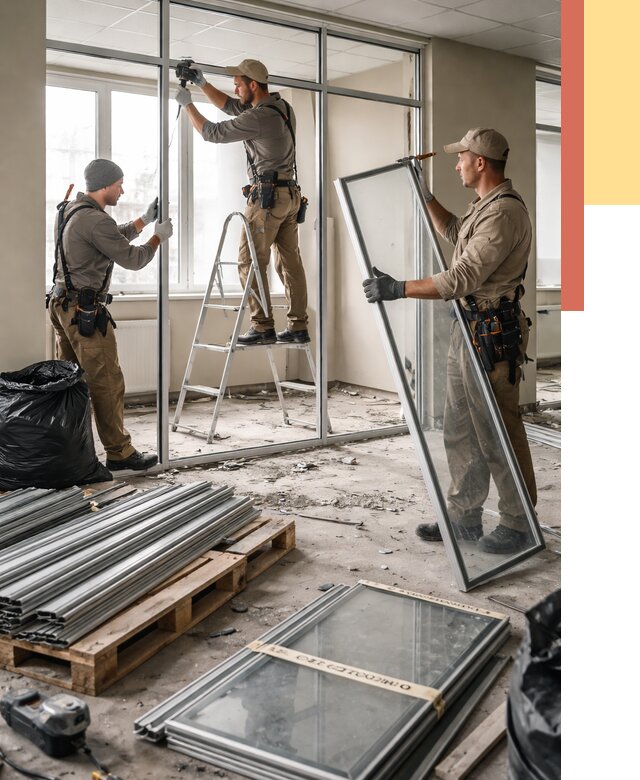 Демонтаж алюминиевых перегородок в Новотроицке от 4397 руб. — быстро и недорого | ОТДЕЛОЧНИК-Нвт