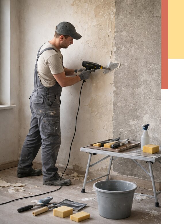 Очистка стен от клея в Новотроицке от 1937 руб. — снятие и удаление клея со стен | ОТДЕЛОЧНИК-Нвт