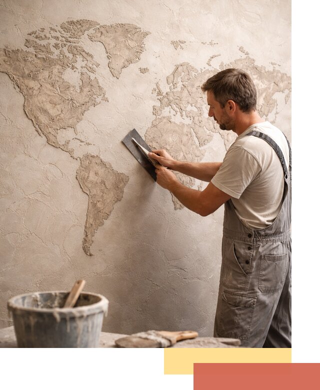 Декоративная штукатурка «Карта мира» под ключ в Новотроицке