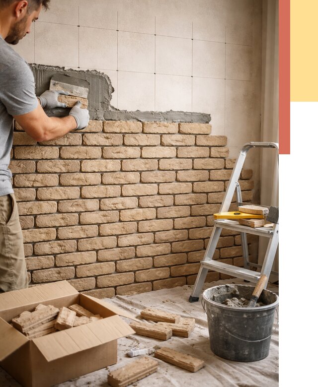 Монтаж декоративного кирпича в Новотроицке от 3350 руб./м² — быстро и недорого | ОТДЕЛОЧНИК-Нвт