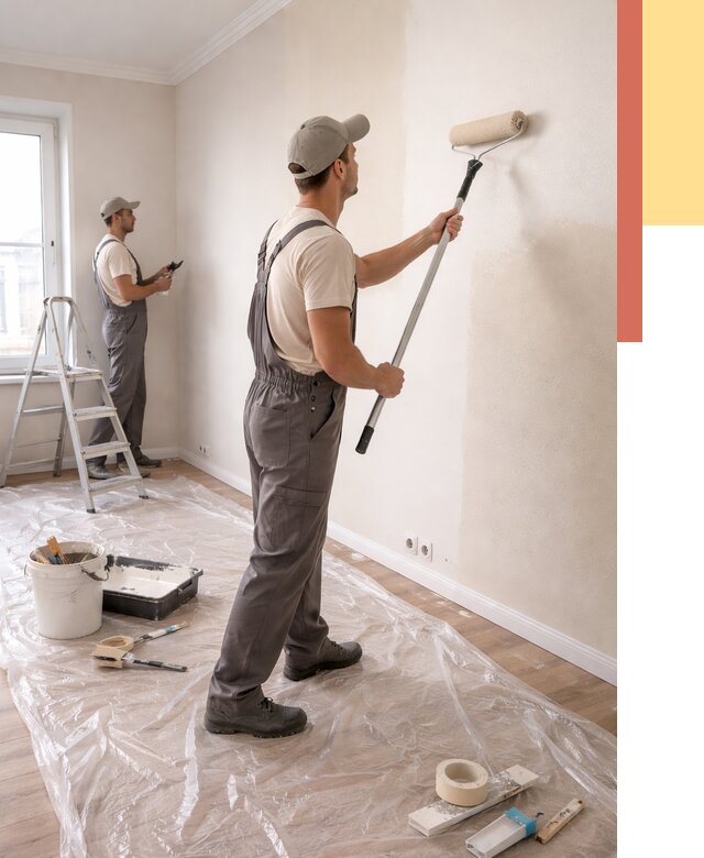 Покраска стен акриловой краской в Новотроицке от 3664 руб./м² — быстро и недорого | ОТДЕЛОЧНИК-Нвт