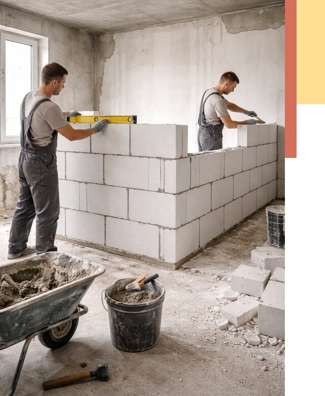 Кладка перегородок из ПГП в Новотроицке от 2617 руб./м2 — монтаж и возведение под ключ | ОТДЕЛОЧНИК-Нвт