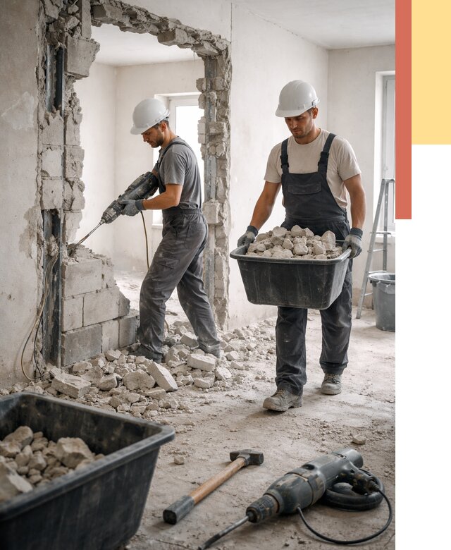 Демонтаж блоковых перегородок в Новотроицке от 3926 руб. — быстро и недорого | ОТДЕЛОЧНИК-Нвт