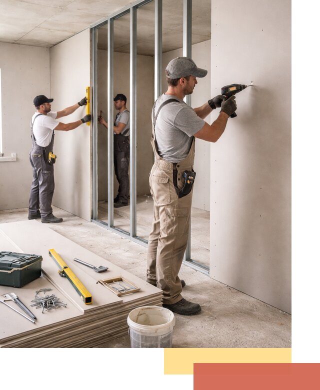 Однослойная перегородка из гипсокартона в Новотроицке под ключ, монтаж и отделка