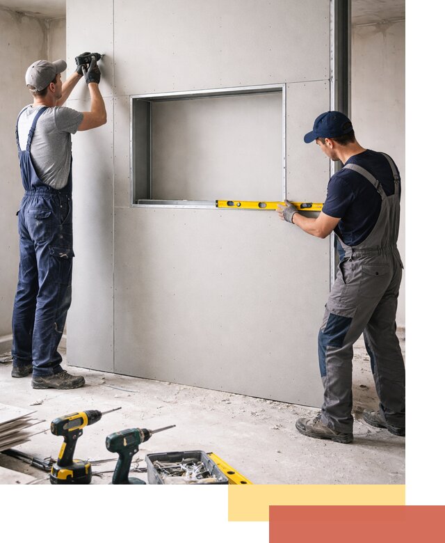 Перегородка из гипсокартона с нишей под декор в Новотроицке