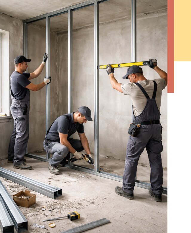 Монтаж каркаса перегородки из профиля в Новотроицке от 785 руб. | ОТДЕЛОЧНИК-Нвт