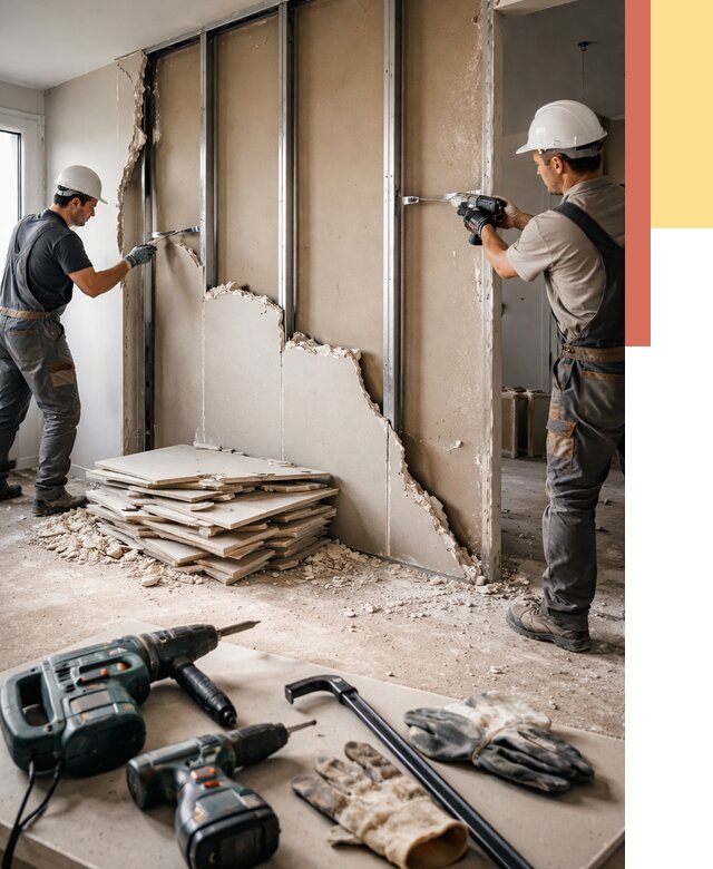 Демонтаж перегородки из гипсокартона в Новотроицке от 1256 руб. быстро и недорого | ОТДЕЛОЧНИК-Нвт