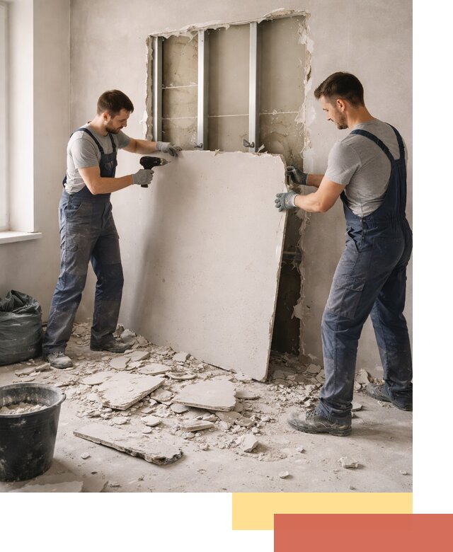 Демонтаж перегородки из гипсокартона в Новотроицке быстрый и аккуратный