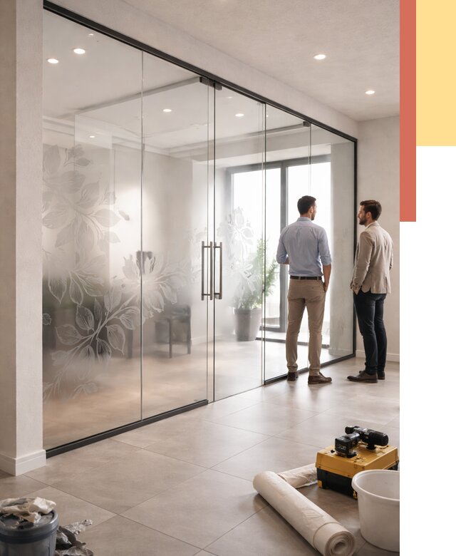 Стеклянные перегородки с рисунком в Новотроицке от 13085 руб. монтаж и нанесение | ОТДЕЛОЧНИК-Нвт