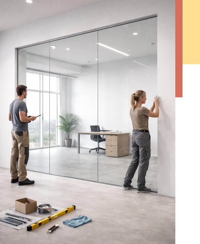 Перегородки из закаленного стекла в Новотроицке от 9945 руб. под ключ | ОТДЕЛОЧНИК-Нвт