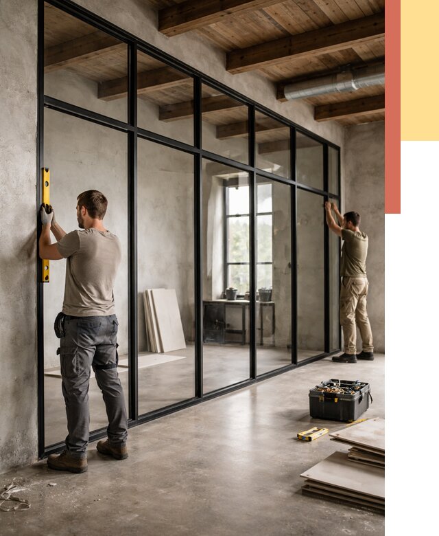 Стеклянные перегородки лофт в Новотроицке от 10991 руб. под ключ | ОТДЕЛОЧНИК-Нвт