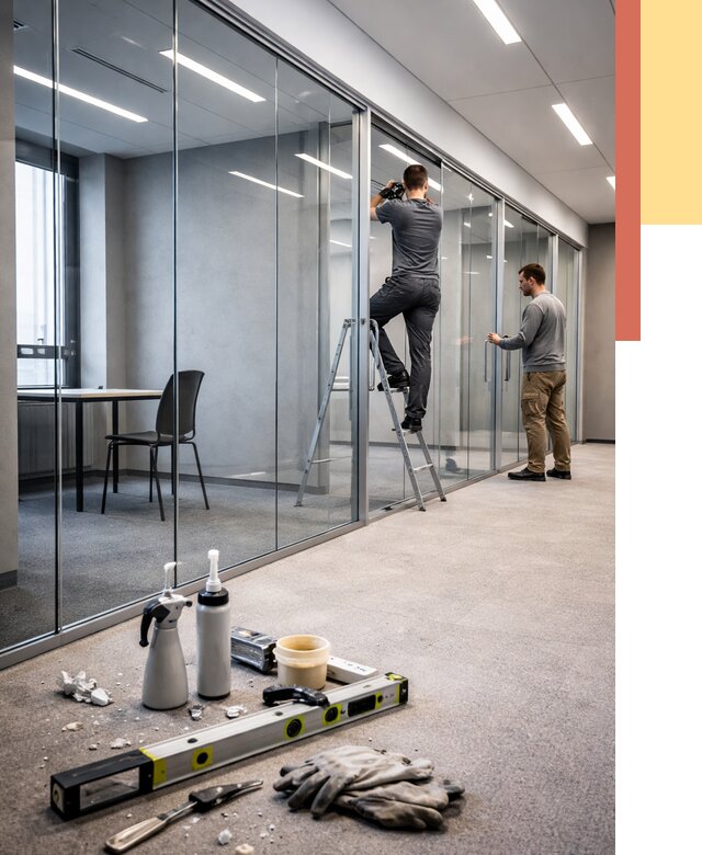 Стеклянные офисные перегородки в Новотроицке от 8898 руб. — монтаж и установка | ОТДЕЛОЧНИК-Нвт