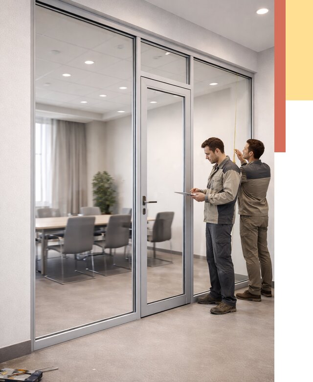 Установка и монтаж алюминиевых перегородок со стеклом в Новотроицке от 8584 руб. | ОТДЕЛОЧНИК-Нвт