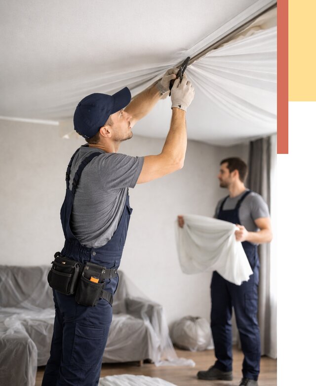 Демонтаж натяжного потолка в Новотроицке от 4711 руб. — снятие и разбор под ключ | ОТДЕЛОЧНИК-Нвт