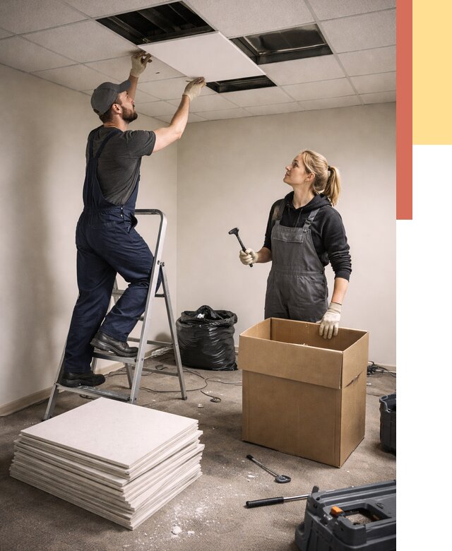 Демонтаж потолочной плитки в Новотроицке от 4711 руб. быстро и недорого | ОТДЕЛОЧНИК-Нвт