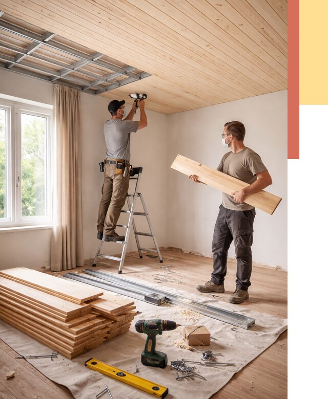 Монтаж потолка из вагонки в Новотроицке от 6804 руб. | Быстро и недорого — ОТДЕЛОЧНИК-Нвт