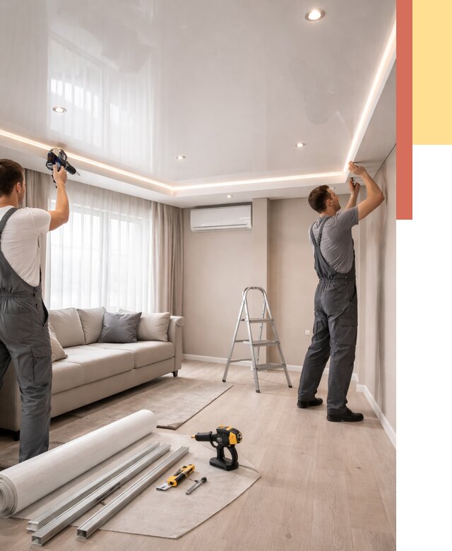 Монтаж глянцевого натяжного потолка в Новотроицке от 785 руб. под ключ | ОТДЕЛОЧНИК-Нвт