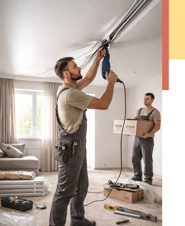 Монтаж сатинового натяжного потолка в Новотроицке от 3664 руб. | Быстро, недорого — ОТДЕЛОЧНИК-Нвт