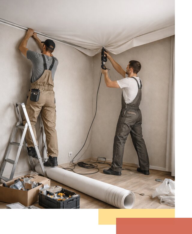 Монтаж цветного натяжного потолка в Новотроицке за один день