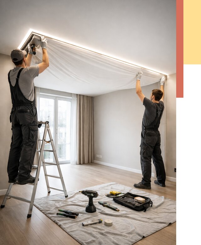 Монтаж парящего натяжного потолка в Новотроицке от 4711 руб. быстро и недорого | ОТДЕЛОЧНИК-Нвт