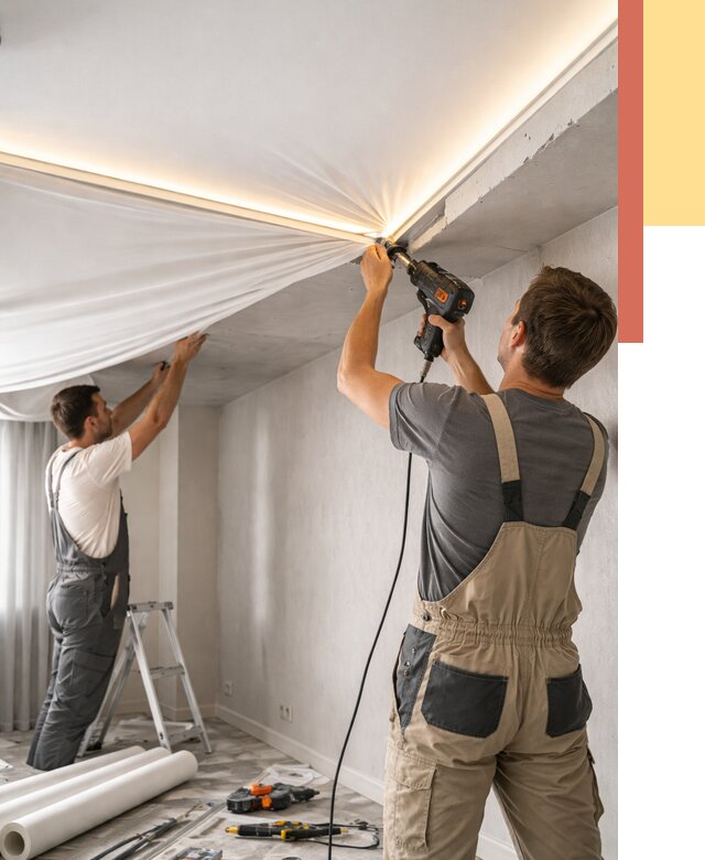 Монтаж натяжного потолка с подсветкой в Новотроицке от 994 руб. | ОТДЕЛОЧНИК-Нвт