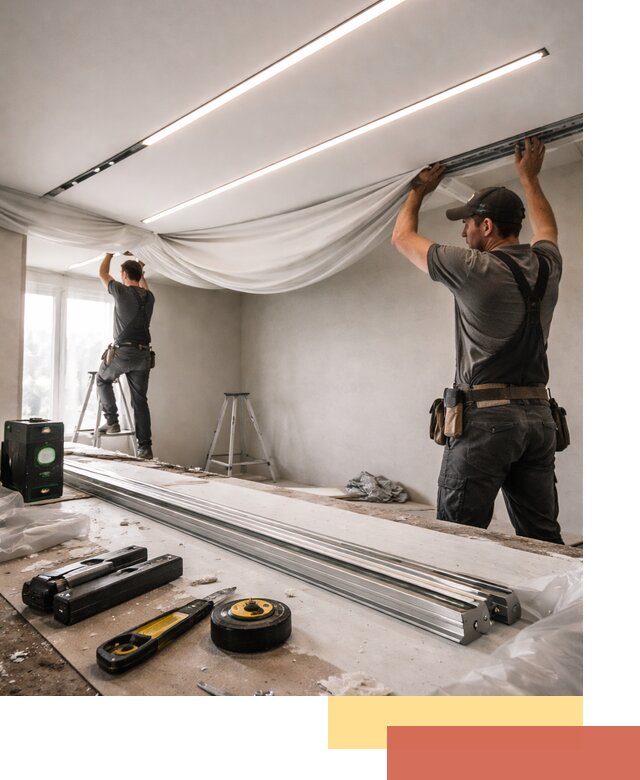 Монтаж натяжных потолков со световыми линиями в Новотроицке