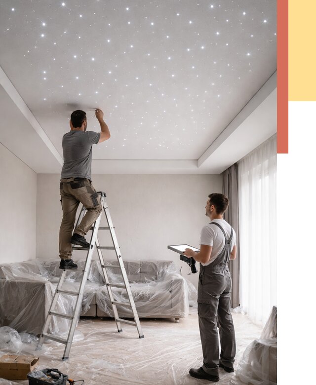 Монтаж натяжного потолка «звездное небо» в Новотроицке от 6804 руб. | ОТДЕЛОЧНИК-Нвт