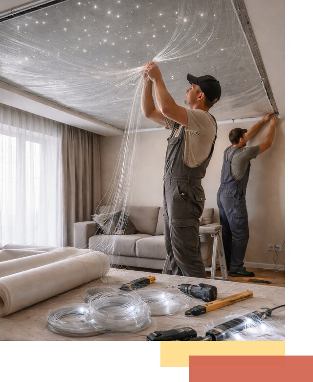 Монтаж натяжного потолка «Звездное небо» в Новотроицке