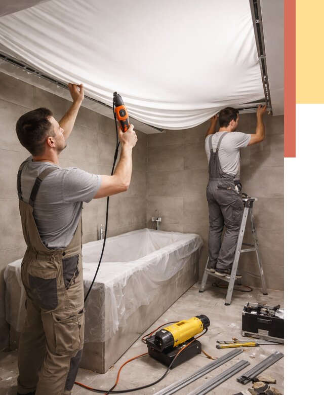 Монтаж натяжного потолка в ванной в Новотроицке от 1256 руб. под ключ | ОТДЕЛОЧНИК-Нвт