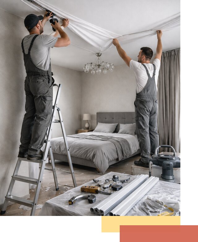 Монтаж натяжного потолка в спальне в Новотроицке