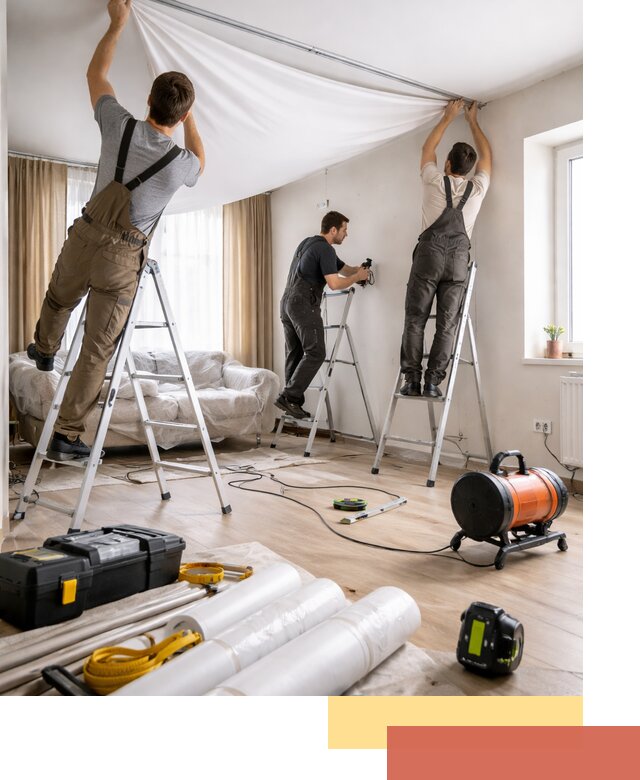 Монтаж натяжного потолка в гостиной в Новотроицке