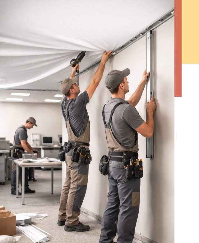 Монтаж натяжного потолка в офисе в Новотроицке от 471 руб/м² — быстро и недорого | ОТДЕЛОЧНИК-Нвт