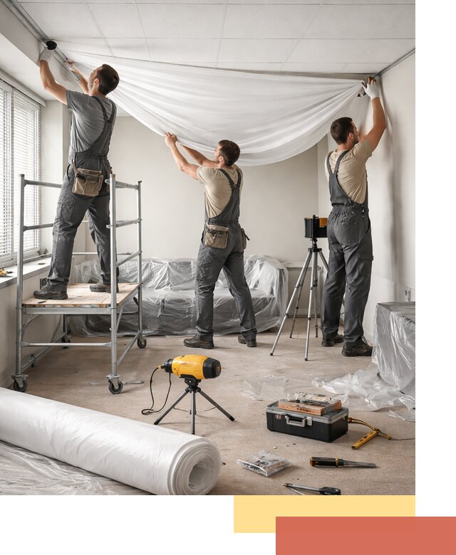 Монтаж натяжного потолка в офисе в Новотроицке