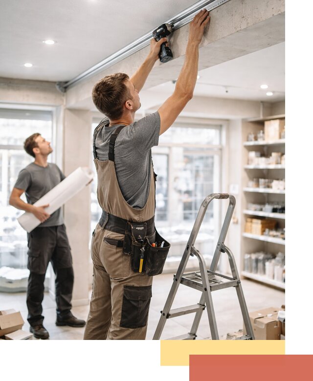 Монтаж натяжных потолков в магазине в Новотроицке