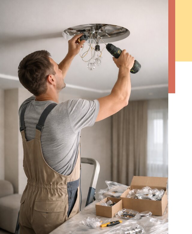 Установка люстры в натяжной потолок в Новотроицке от 1256 руб. | Быстро и недорого — ОТДЕЛОЧНИК-Нвт