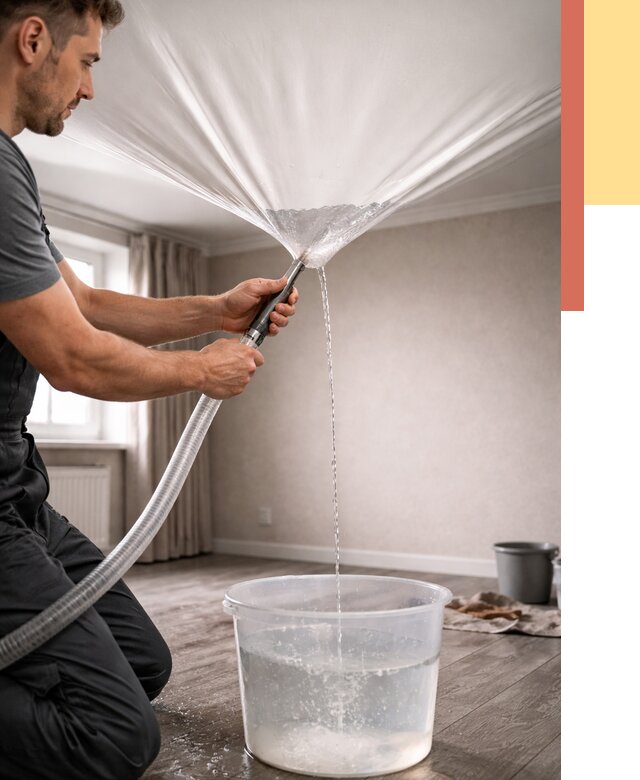 Слив воды с натяжного потолка в Новотроицке от 2617 руб. быстро и недорого | ОТДЕЛОЧНИК-Нвт