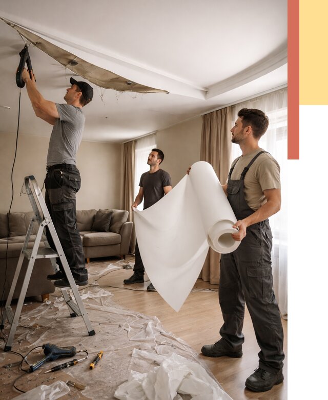 Замена полотна натяжного потолка в Новотроицке от 9945 руб. быстро и недорого | ОТДЕЛОЧНИК-Нвт