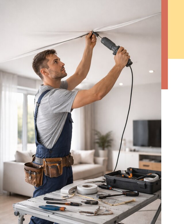 Ремонт натяжных потолков в Новотроицке от 9945 руб. под ключ — ОТДЕЛОЧНИК-Нвт