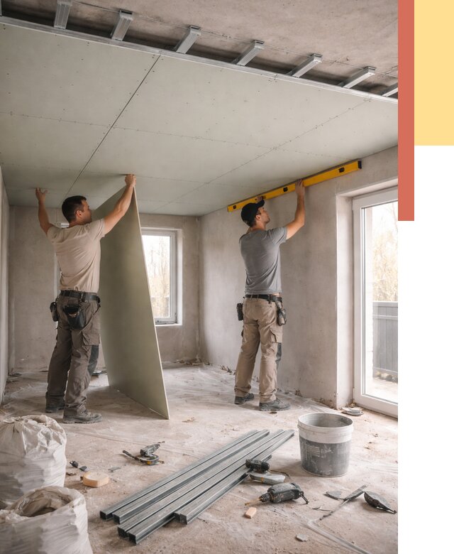 Одноуровневый потолок из гипсокартона в Новотроицке от 785 руб. — монтаж под ключ | ОТДЕЛОЧНИК-Нвт