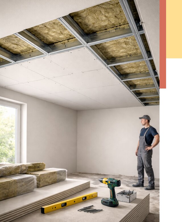 Звукоизоляция потолка ГКЛ в Новотроицке от 994 руб. — монтаж под ключ | ОТДЕЛОЧНИК-Нвт